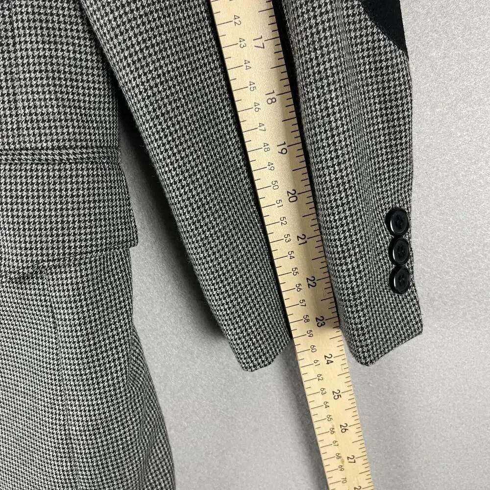 Circle S Houndstooth Western Blazer Sport Coat Mens 44R Gray Elbow Patch‎ Cowboy